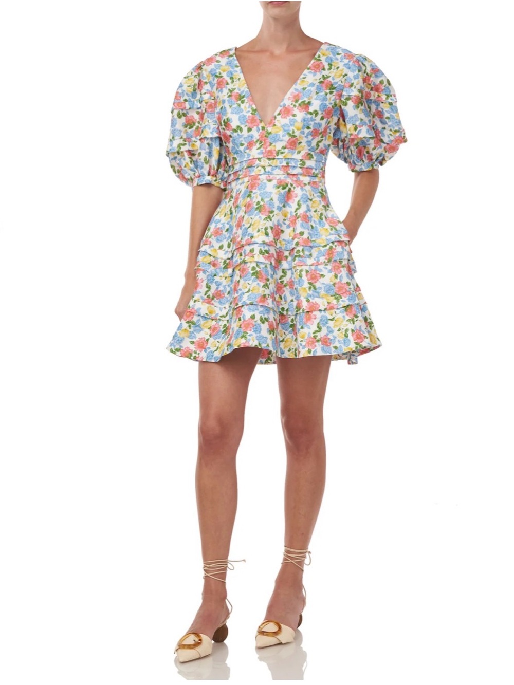 Amur Avian Puff Sleeve Floral Mini Dress in White Anemone Floral Size 00